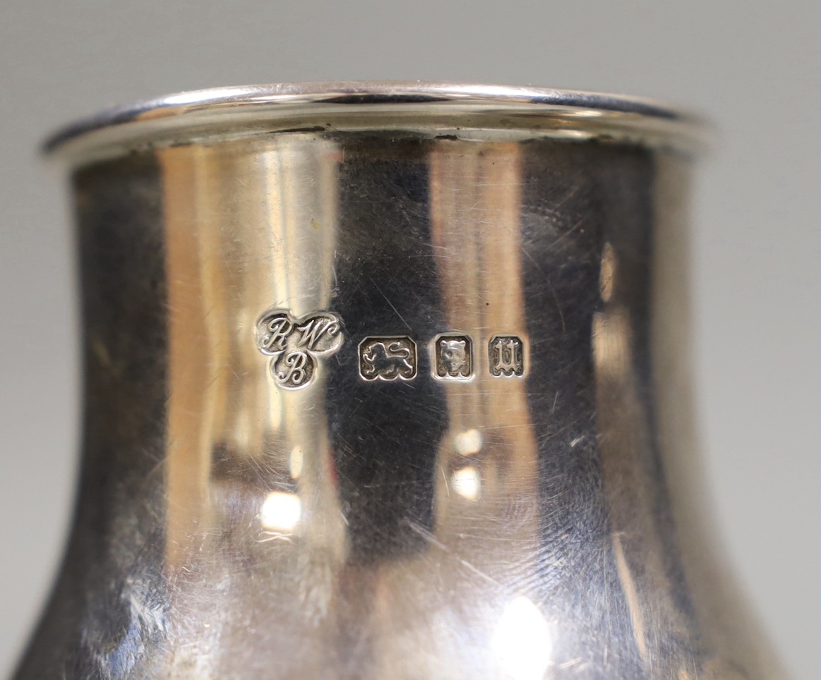 A George V silver sugar caster, by Harrod's Ltd, London, 1935, 19.9cm, 10oz.